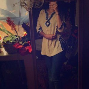 Soft Surroundings Beige Embellished Neck Tunic Extra Small (fits like med)